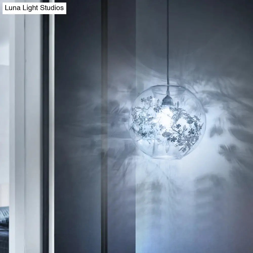 Contemporary Glass Pendant Light For Living Room - Transparent Orb Shade Single Head Suspension