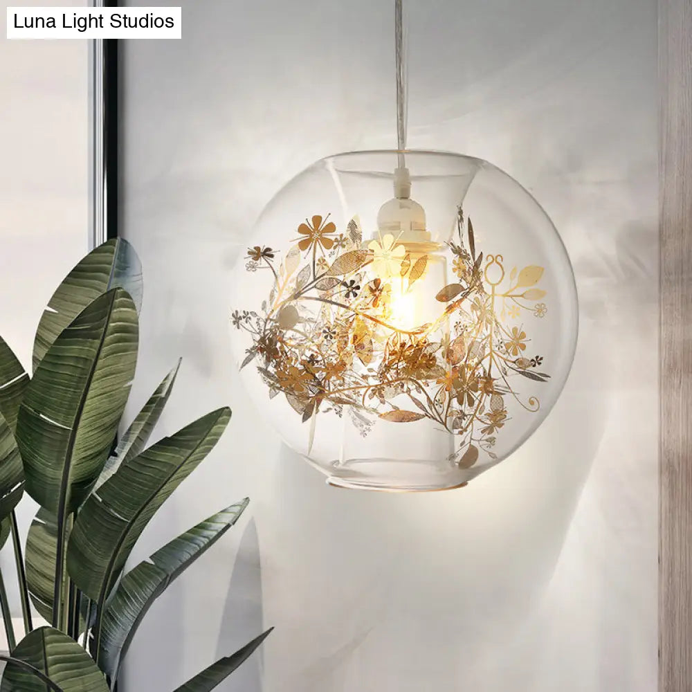 Contemporary Glass Pendant Light For Living Room - Transparent Orb Shade Single Head Suspension Gold