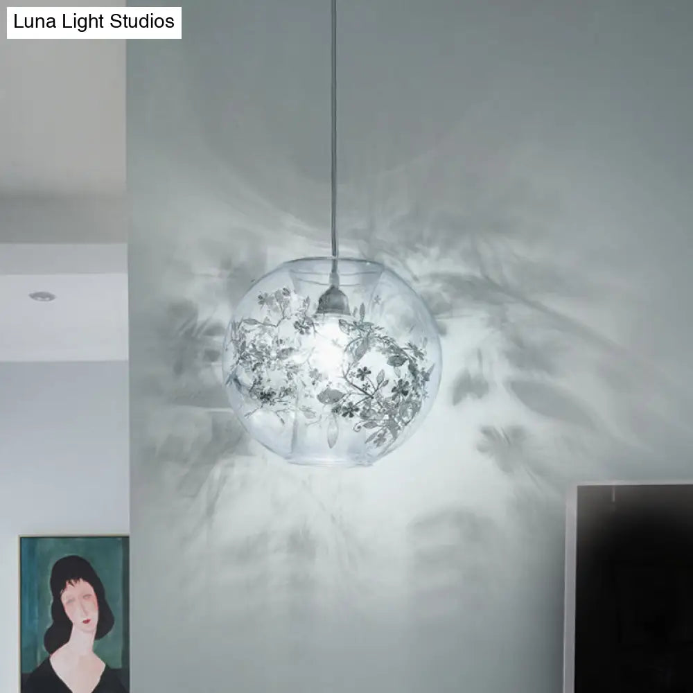 Contemporary Glass Pendant Light For Living Room - Transparent Orb Shade Single Head Suspension