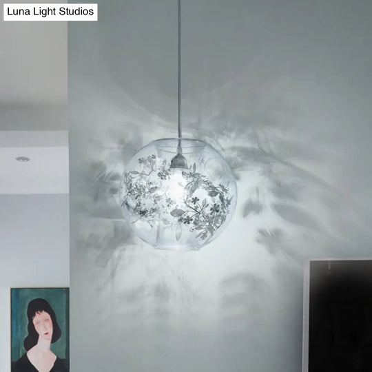 Contemporary Glass Pendant Light For Living Room - Transparent Orb Shade Single Head Suspension