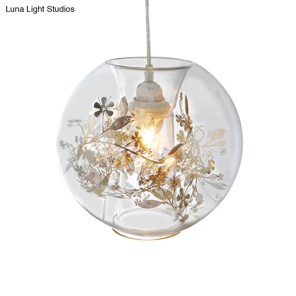 Contemporary Glass Pendant Light For Living Room - Transparent Orb Shade Single Head Suspension