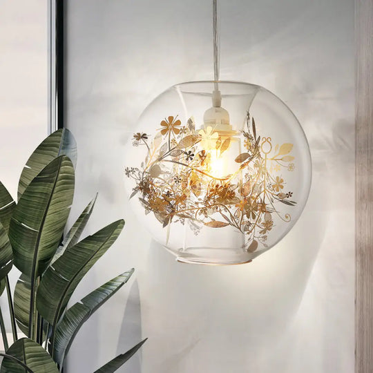 Contemporary Living Room Pendant Light With Transparent Glass Shade Gold