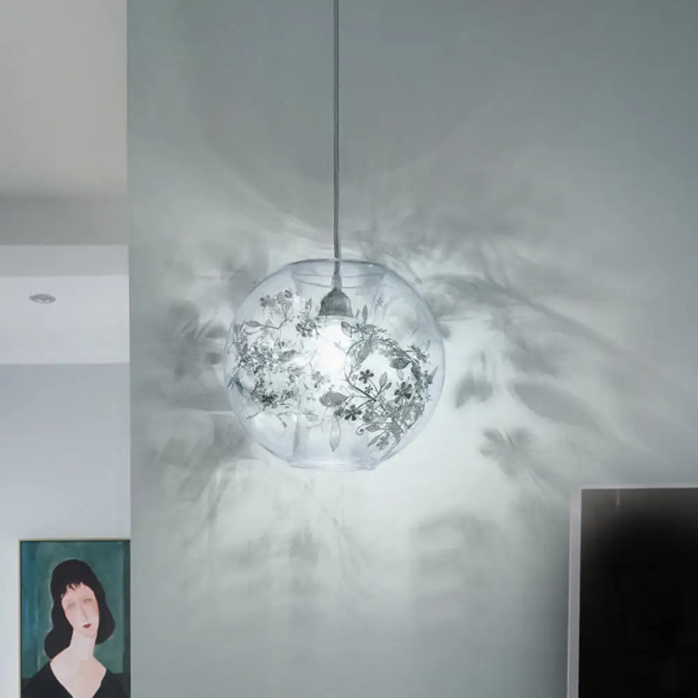 Contemporary Living Room Pendant Light With Transparent Glass Shade Silver