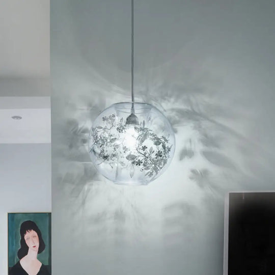 Contemporary Living Room Pendant Light With Transparent Glass Shade Silver