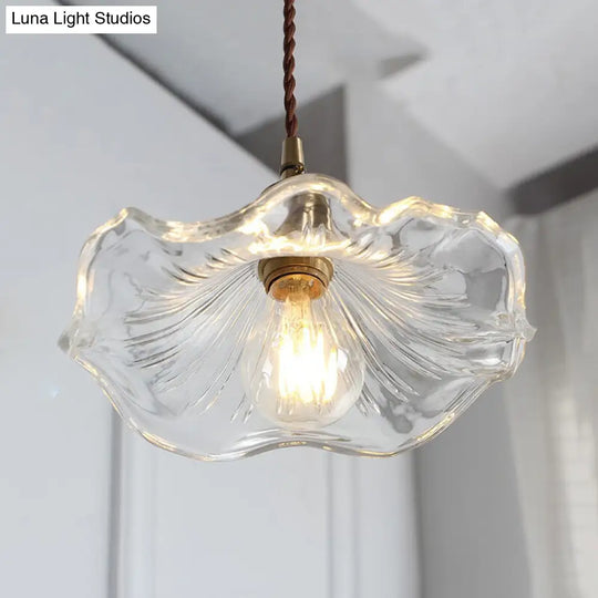 Contemporary Lotus Leaf Pendant Lamp - Clear Glass One Light Hanging Fixture For Hallway Foyer