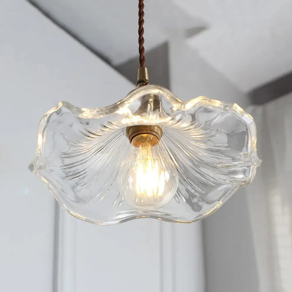 Contemporary Lotus Leaf Glass Pendant Light - Stylish Hallway Foyer Hanging Lamp Clear