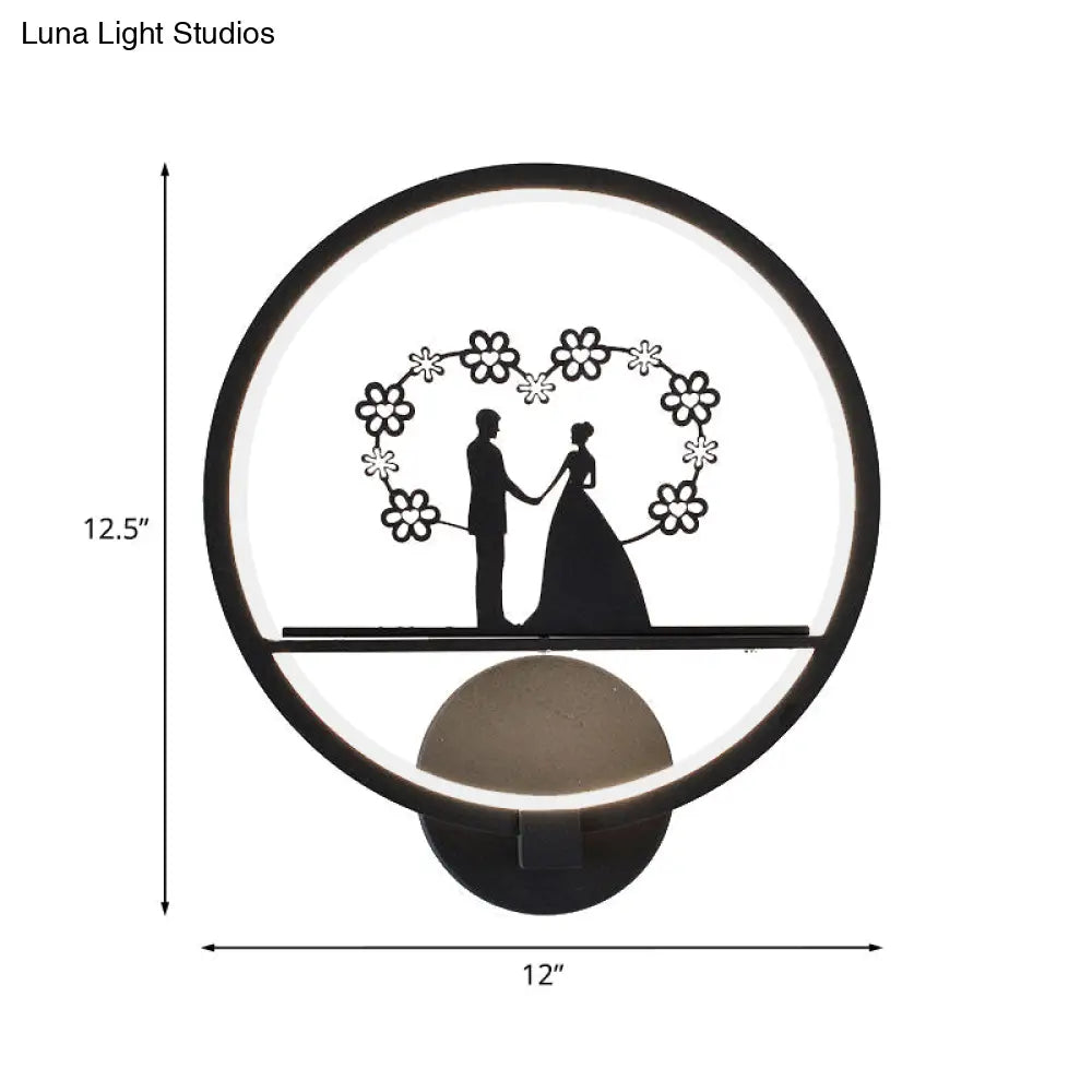 Contemporary Lover Pattern Circular Wall Sconce Led Light In Black For Bedside Or Mural