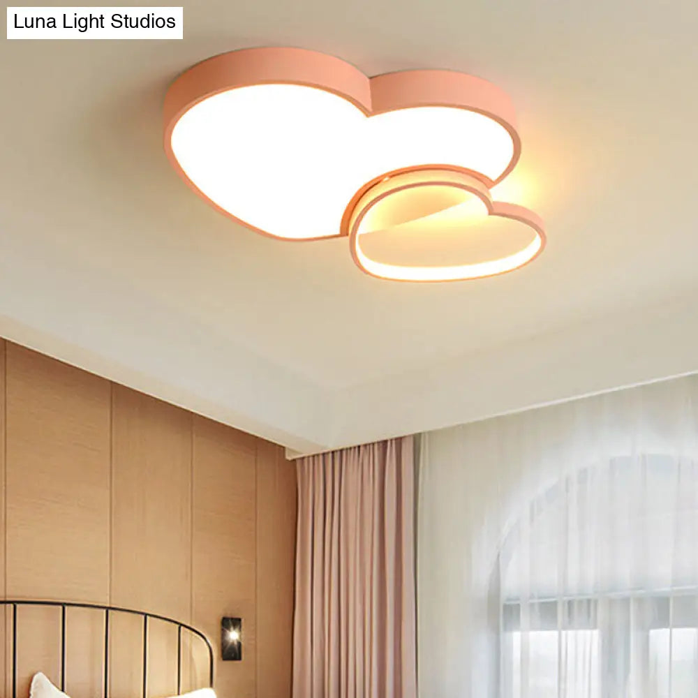 Contemporary Loving Heart Flush Light: Acrylic Led Children Room Lamp - Pink/White 13/16.5 Pink /