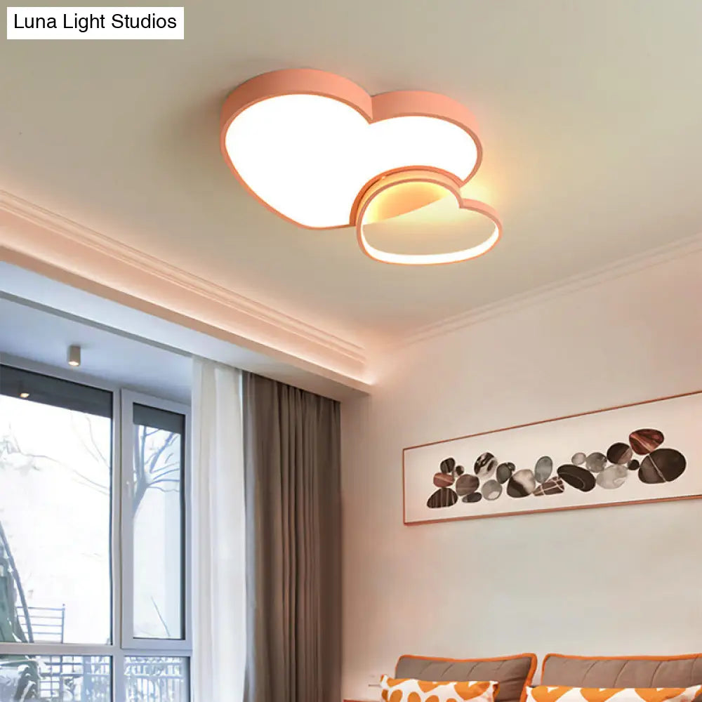 Contemporary Loving Heart Flush Light: Acrylic Led Children Room Lamp - Pink/White 13/16.5 Pink / 13