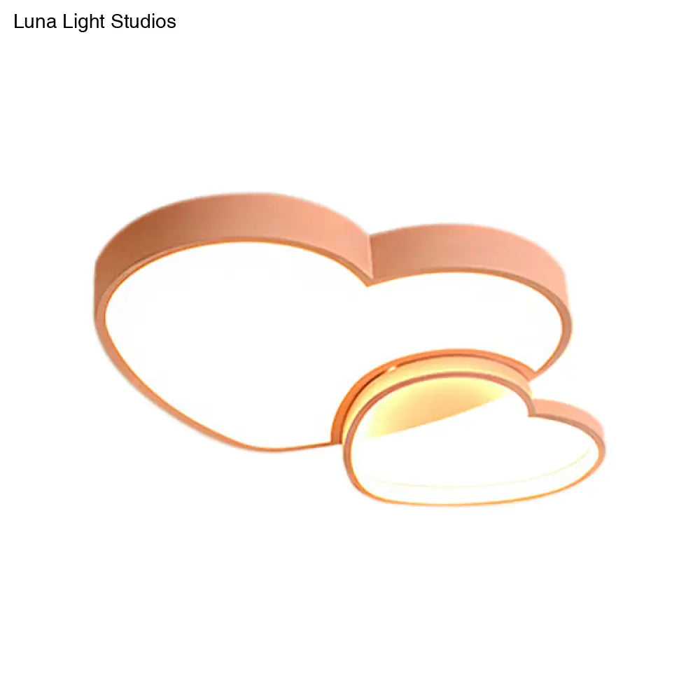 Contemporary Loving Heart Flush Light: Acrylic Led Children Room Lamp - Pink/White 13’/16.5