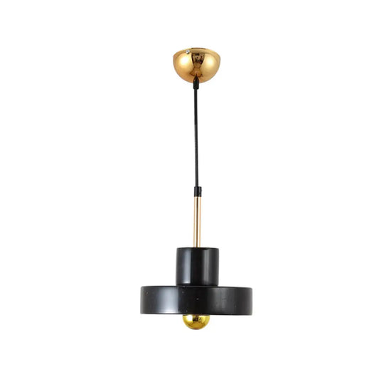 Contemporary Marble Drum Pendant Lamp - 1 Light Bedroom Ceiling Fixture (Black/White/Pink) Black