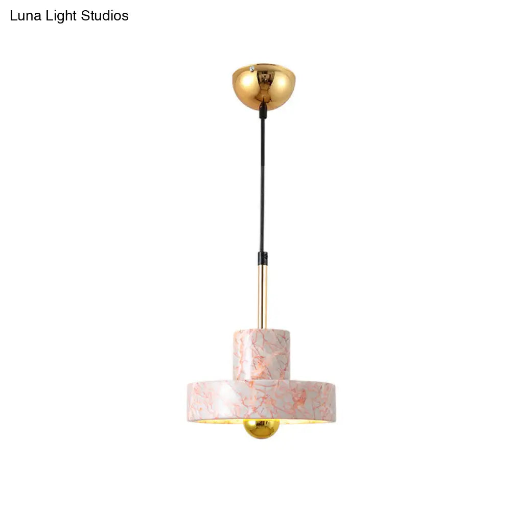 Contemporary Marble Drum Pendant Lamp - 1 Light Hanging Ceiling Fixture For Bedroom In