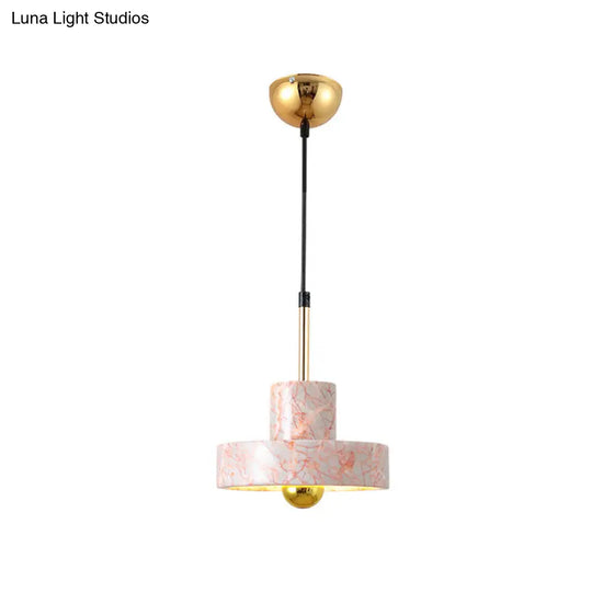 Contemporary Marble Drum Pendant Lamp - 1 Light Hanging Ceiling Fixture For Bedroom In