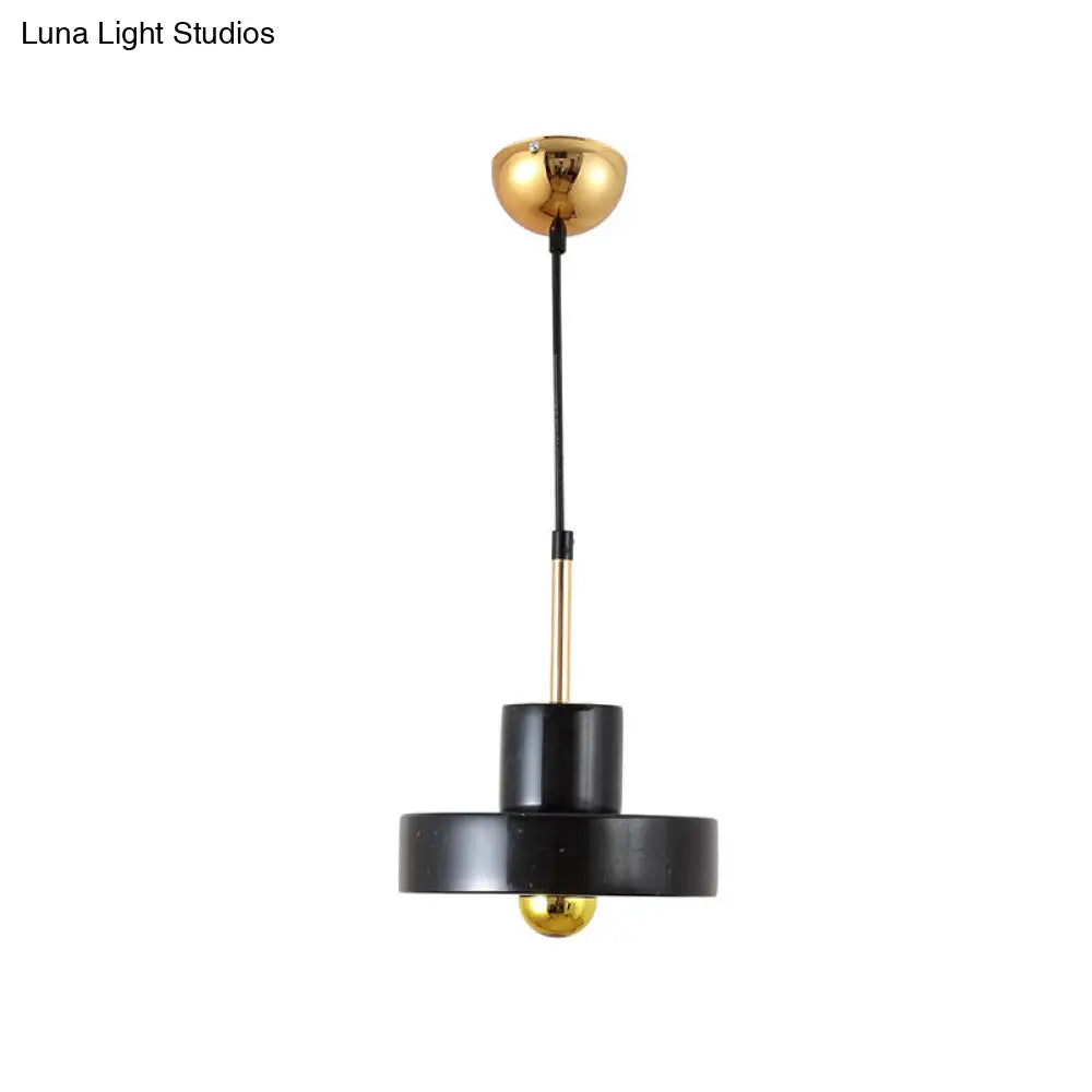 Contemporary Marble Drum Pendant Lamp - 1 Light Hanging Ceiling Fixture For Bedroom In