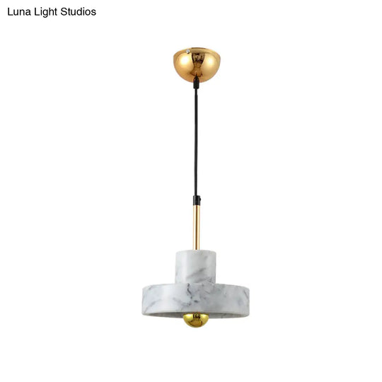 Contemporary Marble Drum Pendant Lamp - 1 Light Hanging Ceiling Fixture For Bedroom In