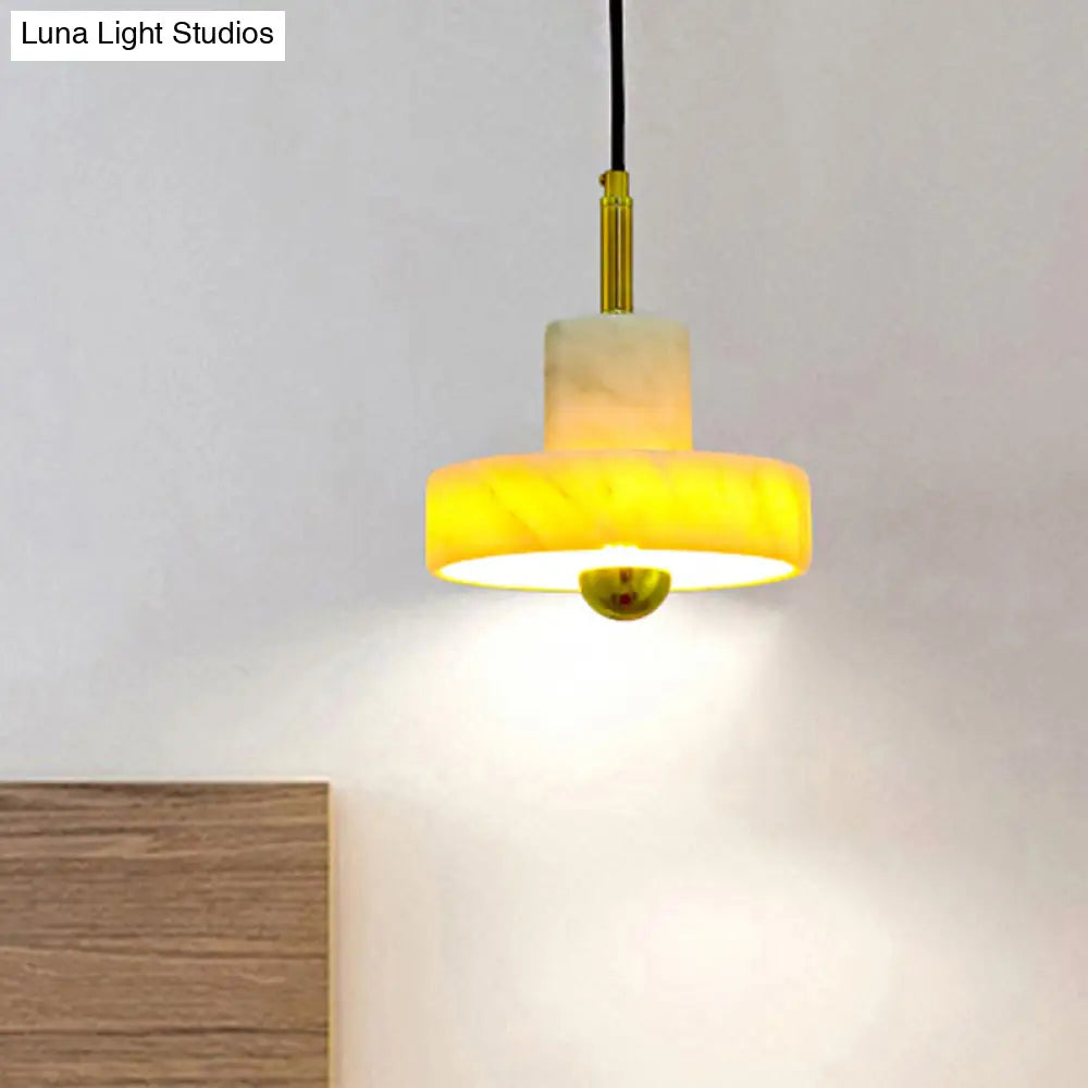 Contemporary Marble Drum Pendant Lamp - 1 Light Hanging Ceiling Fixture For Bedroom In