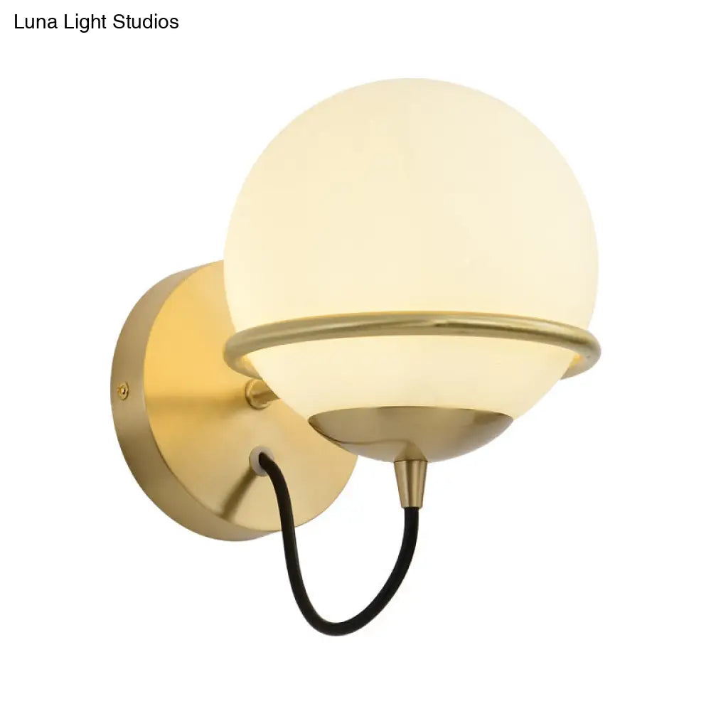 Contemporary Matte White Glass Brass Wall Sconce Light Fixture