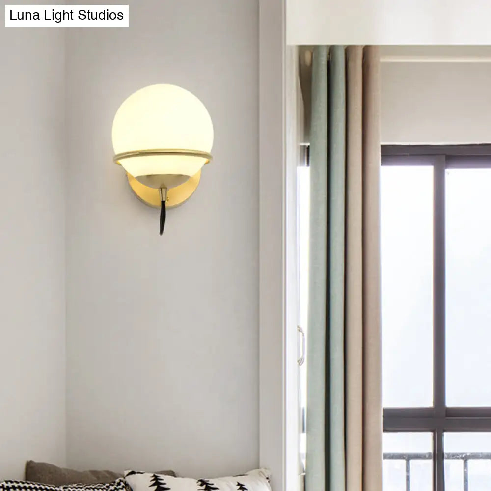 Contemporary Matte White Glass Brass Wall Sconce Light Fixture