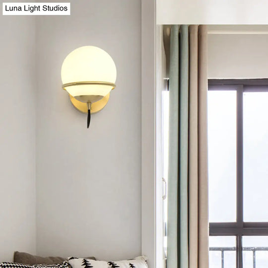 Contemporary Matte White Glass Brass Wall Sconce Light Fixture