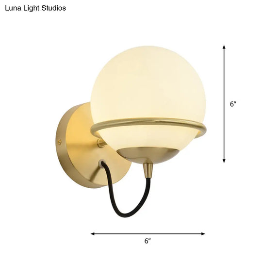 Contemporary Matte White Glass Brass Wall Sconce Light Fixture