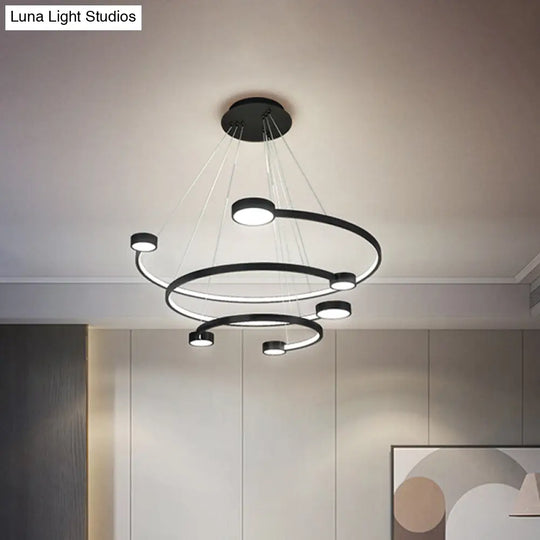 Contemporary Metal 3-Tiered C Ceiling Lamp - Led Flush Mount Light With Warm/White In Black Finish