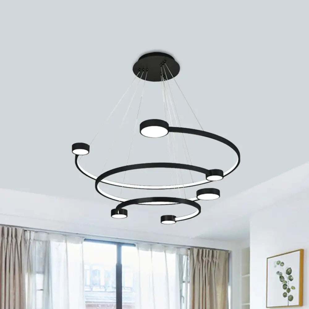 Contemporary Metal 3-Tiered C Ceiling Lamp - Led Flush Mount Light With Warm/White In Black Finish