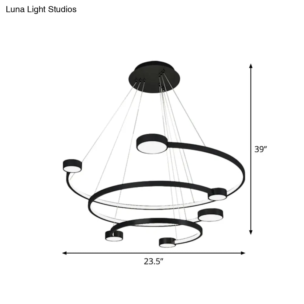 Contemporary Metal 3-Tiered C Ceiling Lamp - Led Flush Mount Light With Warm/White In Black Finish