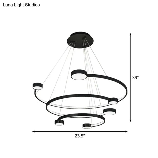 Contemporary Metal 3-Tiered C Ceiling Lamp - Black Finish Flush Mount Light With Warm/White Led