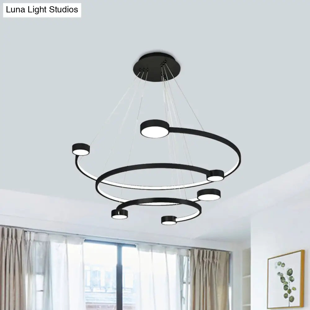 Contemporary Metal 3-Tiered C Ceiling Lamp - Black Finish Flush Mount Light With Warm/White Led /