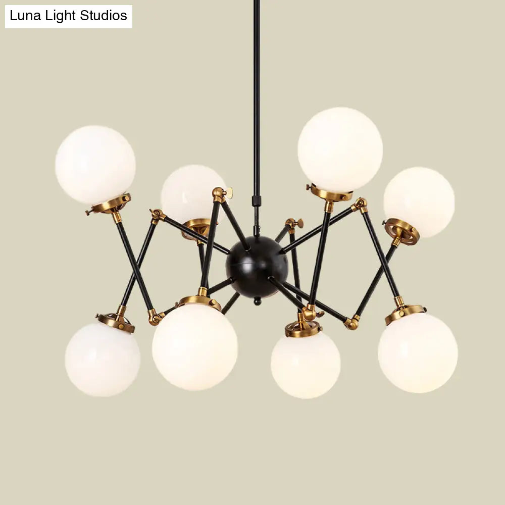 Contemporary Metal Abstract Pendant Chandelier With Orb Shade - 8 Lights For Dining Room