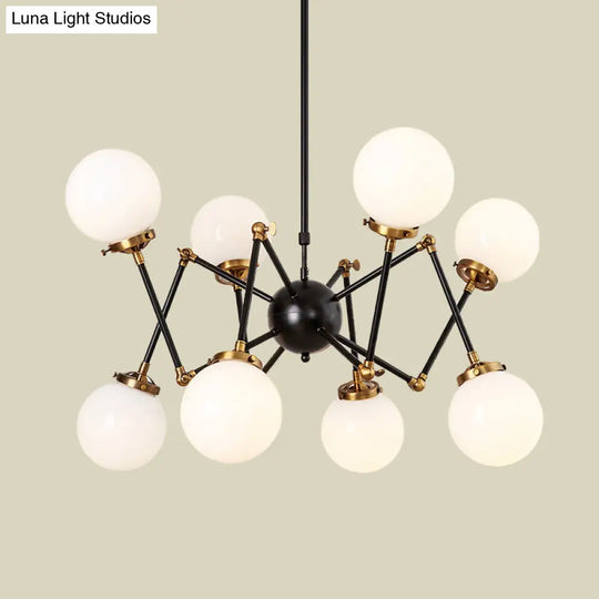 Contemporary Metal Abstract Pendant Chandelier With Orb Shade - 8 Lights For Dining Room