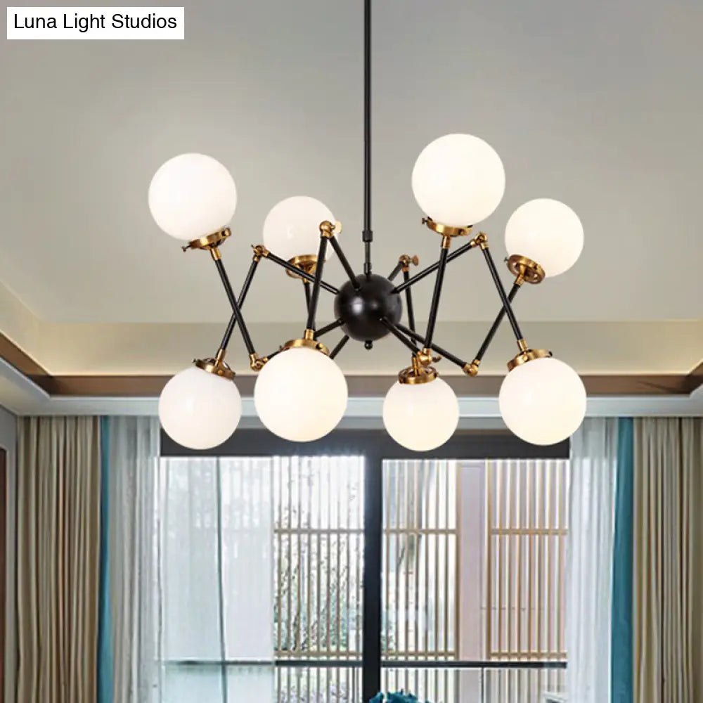 Contemporary Metal Abstract Pendant Chandelier With Orb Shade - 8 Lights For Dining Room