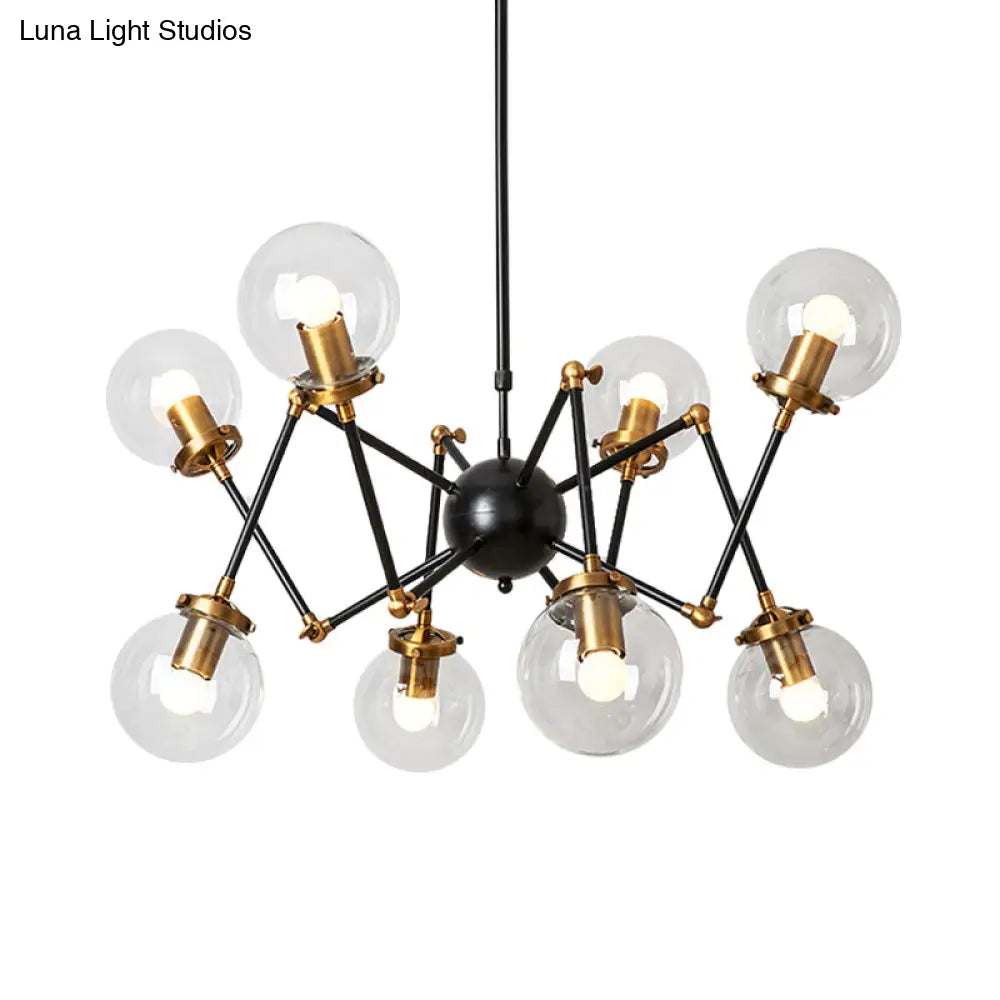 Contemporary Metal Abstract Pendant Chandelier With Orb Shade - 8 Lights For Dining Room