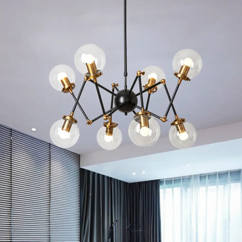 Contemporary Metal Abstract Pendant Chandelier With Orb Shade - 8 Lights For Dining Room Clear