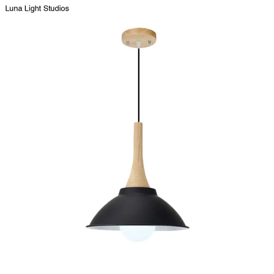 Contemporary Metal And Wood Hanging Pendant Ceiling Light In Black