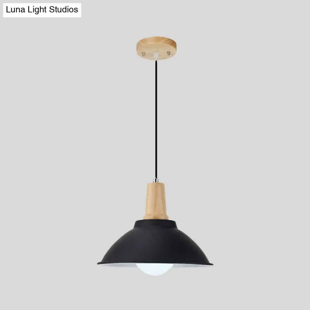 Contemporary Metal And Wood Hanging Pendant Ceiling Light In Black