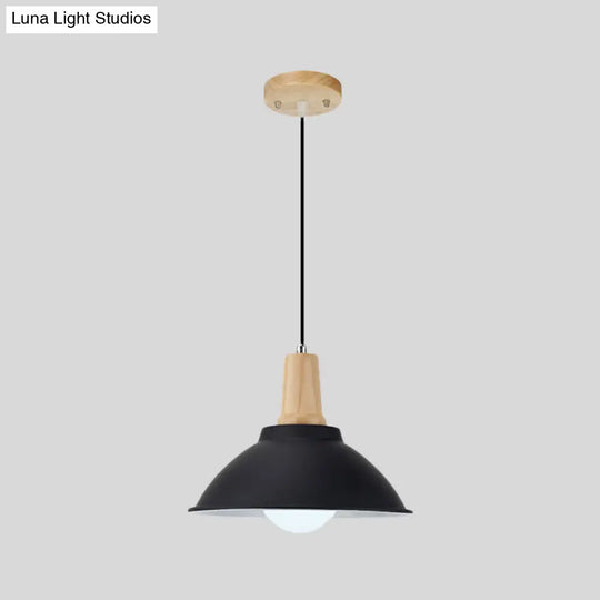 Contemporary Metal And Wood Hanging Pendant Ceiling Light In Black