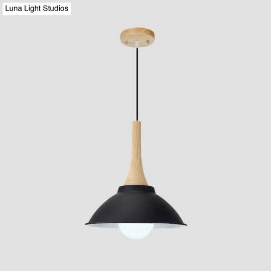 Contemporary Metal And Wood Hanging Pendant Ceiling Light In Black