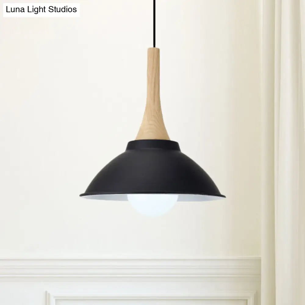 Modern Metal And Wood Hanging Lamp For Living Rooms - Black Pendant Ceiling Light / F