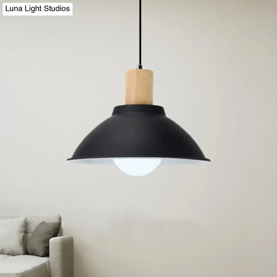 Contemporary Metal And Wood Hanging Pendant Ceiling Light In Black