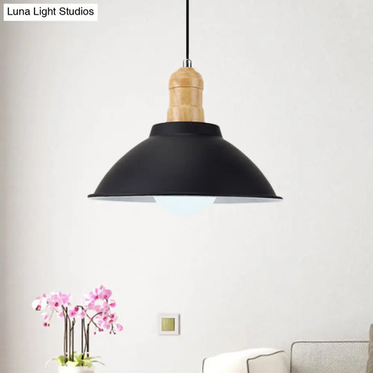 Modern Metal And Wood Hanging Lamp For Living Rooms - Black Pendant Ceiling Light / D