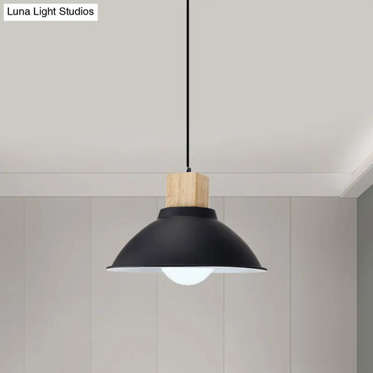 Contemporary Metal And Wood Hanging Pendant Ceiling Light In Black