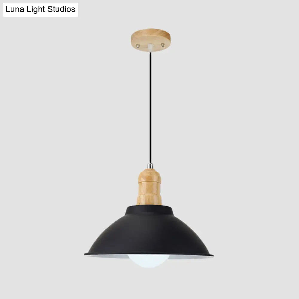 Contemporary Metal And Wood Hanging Pendant Ceiling Light In Black