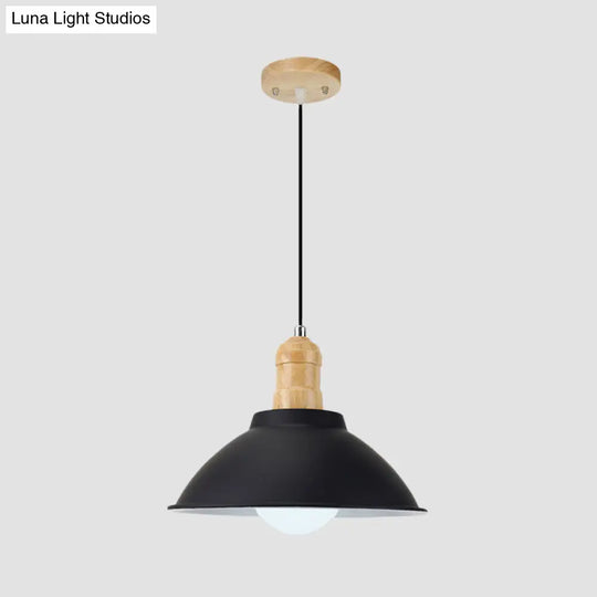 Contemporary Metal And Wood Hanging Pendant Ceiling Light In Black