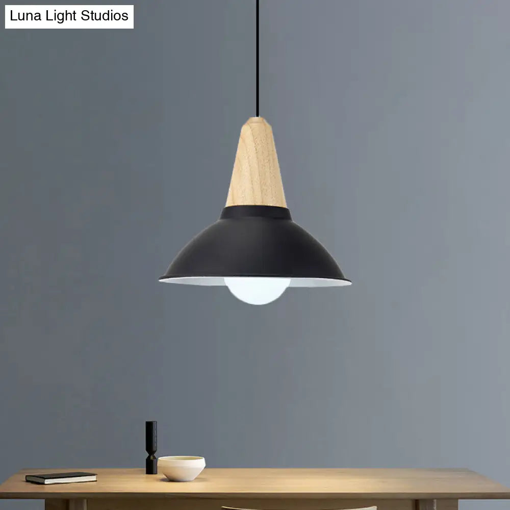 Contemporary Metal And Wood Hanging Pendant Ceiling Light In Black