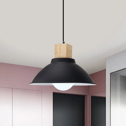 Contemporary Metal And Wood Hanging Pendant Ceiling Light In Black / A