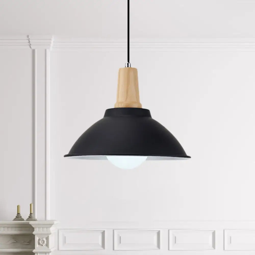 Contemporary Metal And Wood Hanging Pendant Ceiling Light In Black / B