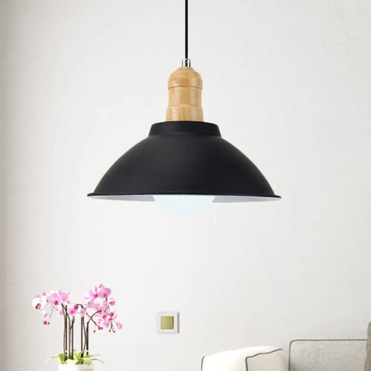 Contemporary Metal And Wood Hanging Pendant Ceiling Light In Black / D