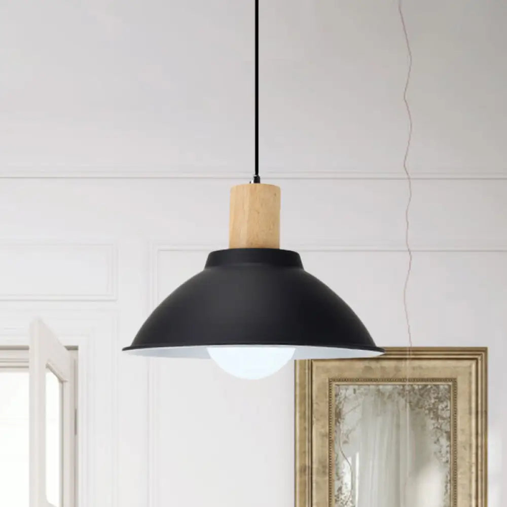 Contemporary Metal And Wood Hanging Pendant Ceiling Light In Black / E