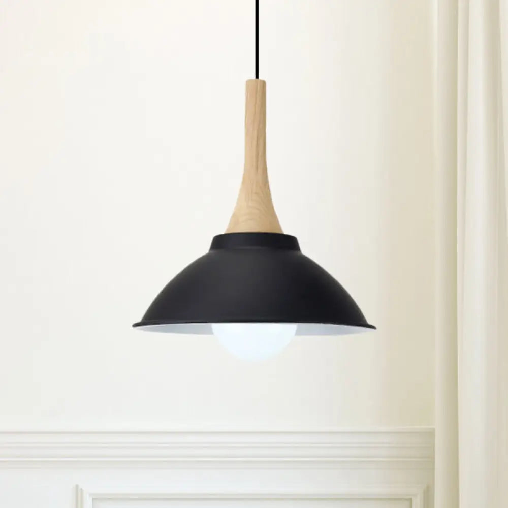 Contemporary Metal And Wood Hanging Pendant Ceiling Light In Black / F